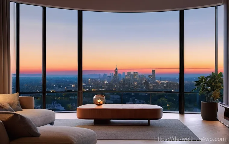 스마트홈에서의 정신적 안정과 안식처 - **Cozy Evening Relaxation in a Smart Home:** A serene and inviting living room at dusk. An adult, dr...