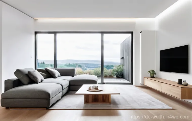 환경 친화적인 스마트홈 설계 방안 - **Smart Living Room for Energy Efficiency:**
A modern, minimalist German living room bathed in s...