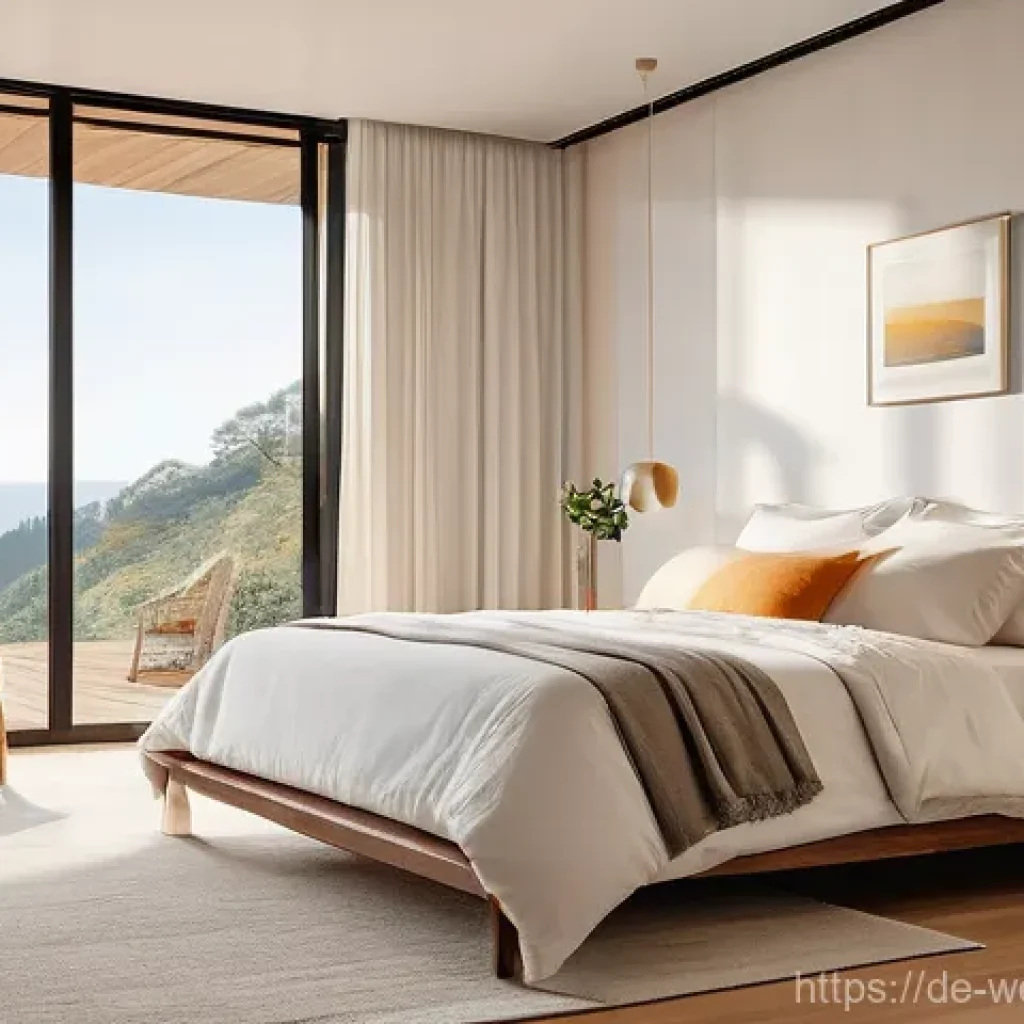 스마트홈 웰빙 공간의 조명 디자인 - **Biodynamic Morning Awakening:** A realistic and serene image of a person in their late 20s or earl...