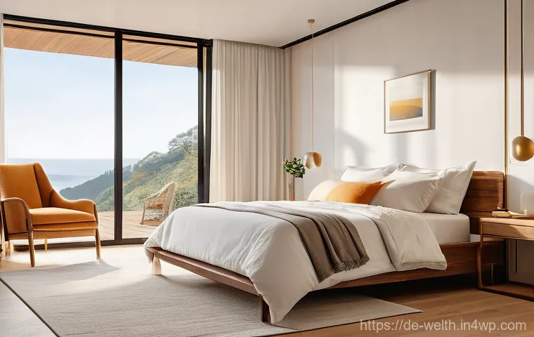 스마트홈 웰빙 공간의 조명 디자인 - **Biodynamic Morning Awakening:** A realistic and serene image of a person in their late 20s or earl...