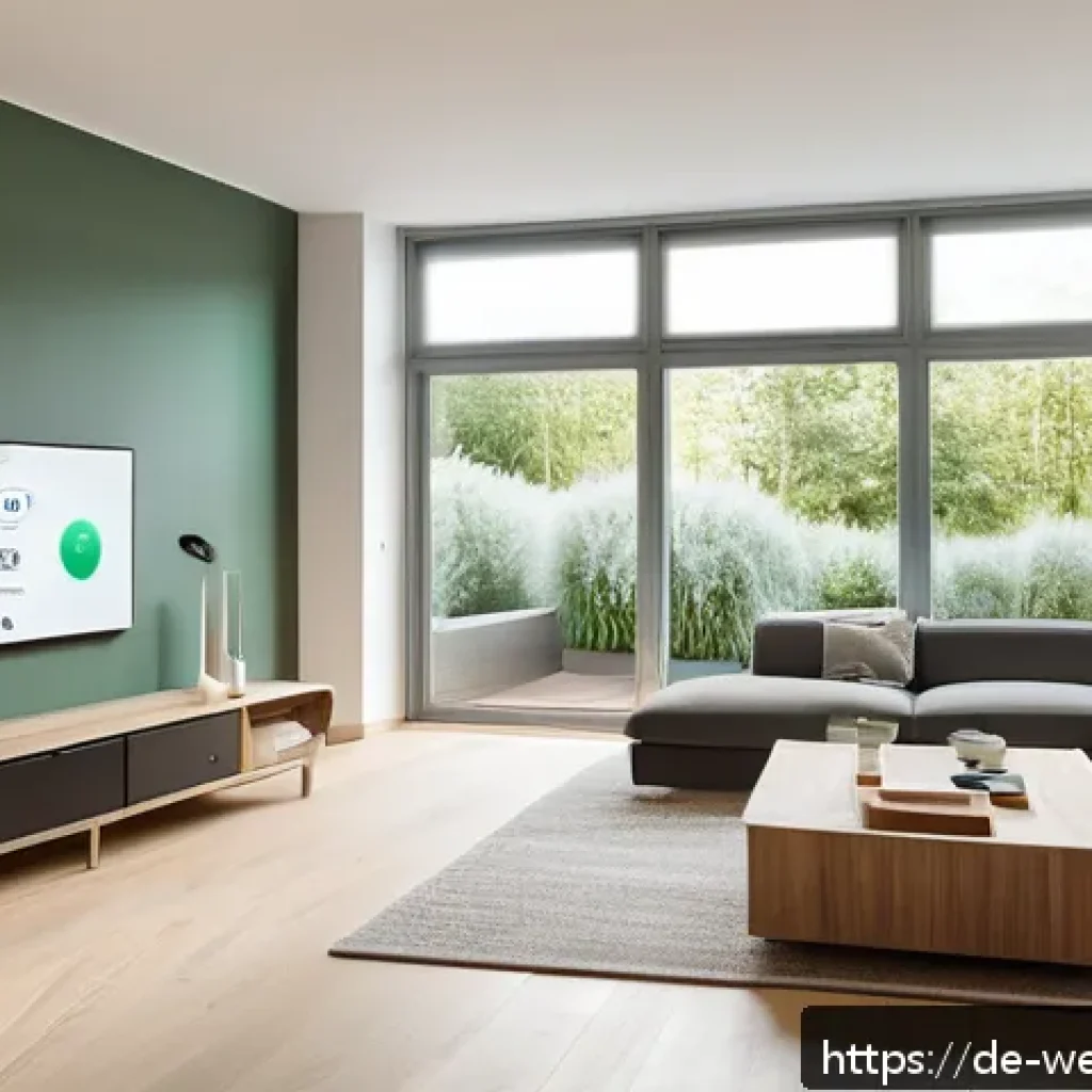 스마트홈에서의 개인화된 웰빙 경험 만들기 - A modern, cozy living room interior in a German apartment featuring smart climate control technology...