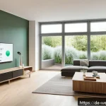 Home 21 스마트홈에서의 개인화된 웰빙 경험 만들기 - A modern, cozy living room interior in a German apartment featuring smart climate control technology...