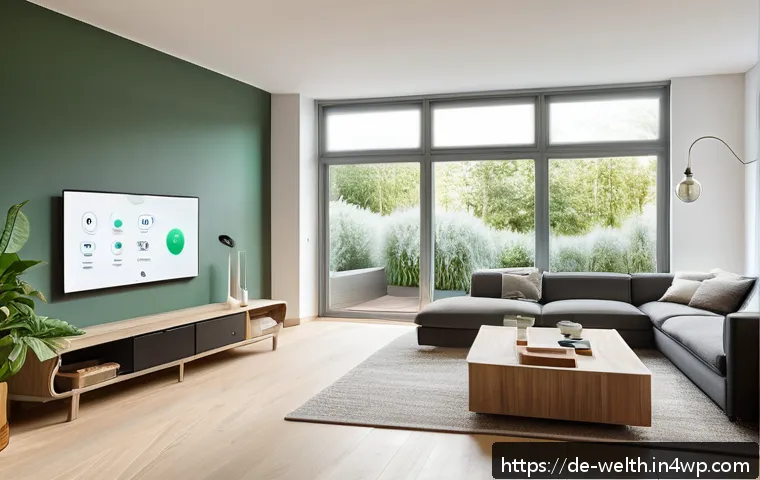 스마트홈에서의 개인화된 웰빙 경험 만들기 - A modern, cozy living room interior in a German apartment featuring smart climate control technology...