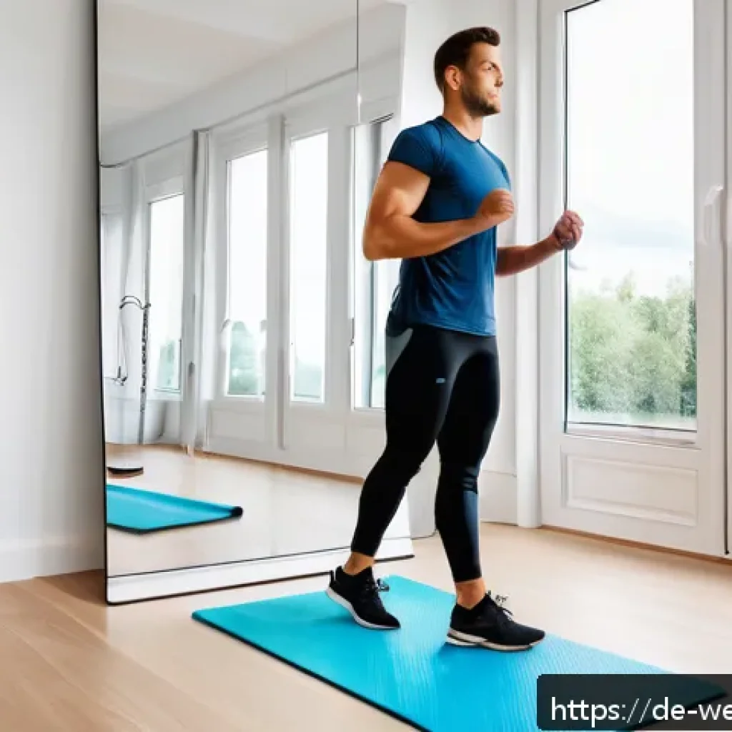스마트홈 환경에서의 규칙적인 운동 방법 - A modern home gym scene in a bright, minimalist apartment in Germany, featuring a young adult wearin...