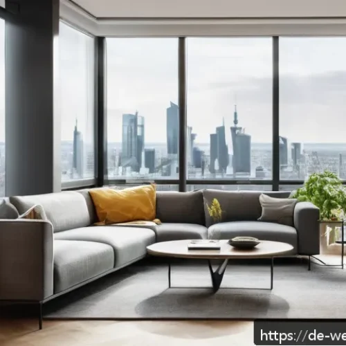 Home 31 스마트홈의 최신 웰빙 기술 트렌드 - A modern urban apartment living room featuring a sleek smart air quality sensor prominently displaye...