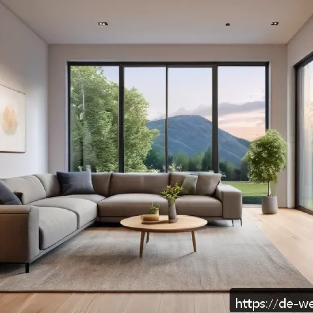 스마트홈 환경에서의 일과 삶의 균형 - A modern German living room at dusk with automated smart lighting softly illuminating the space as a...