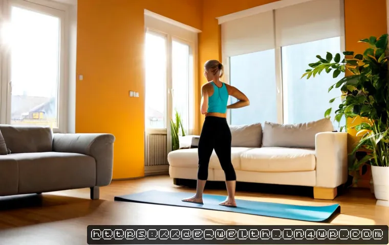 Home 17 스마트홈에서의 우울증 예방 기법 - Photorealistic modern German apartment living room in early morning, a relaxed middle-aged woman ope...